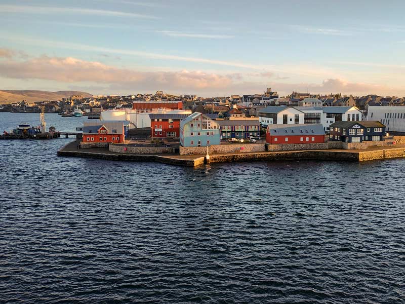 Sunset over Lerwick harbour from the ferry.