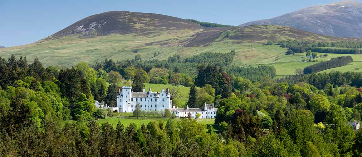 Tree-shrouded Blair Castle. 