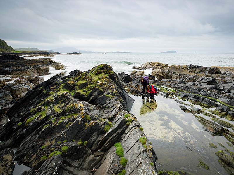 Responsible tourism - Two people foraging on Mull's coast