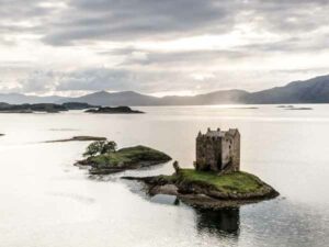 aerial shot of castle stalker