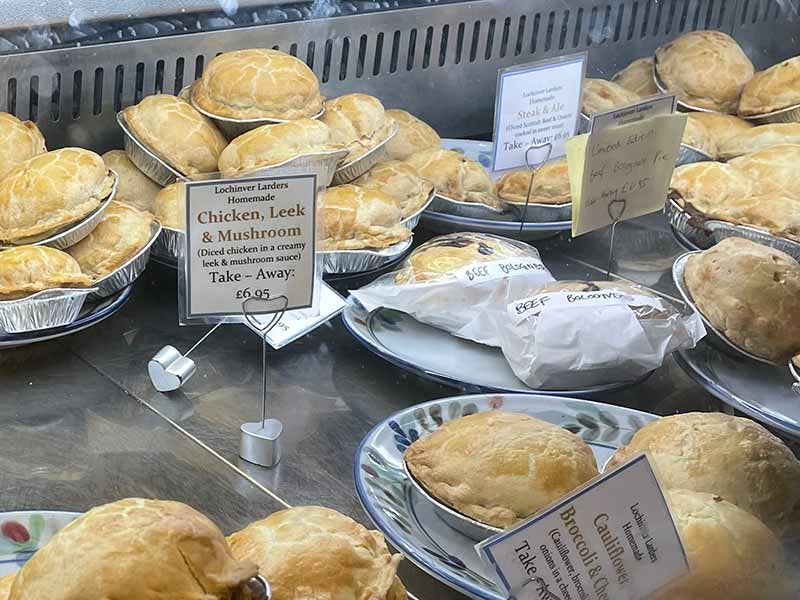 Pie selection at a savoury pie shop